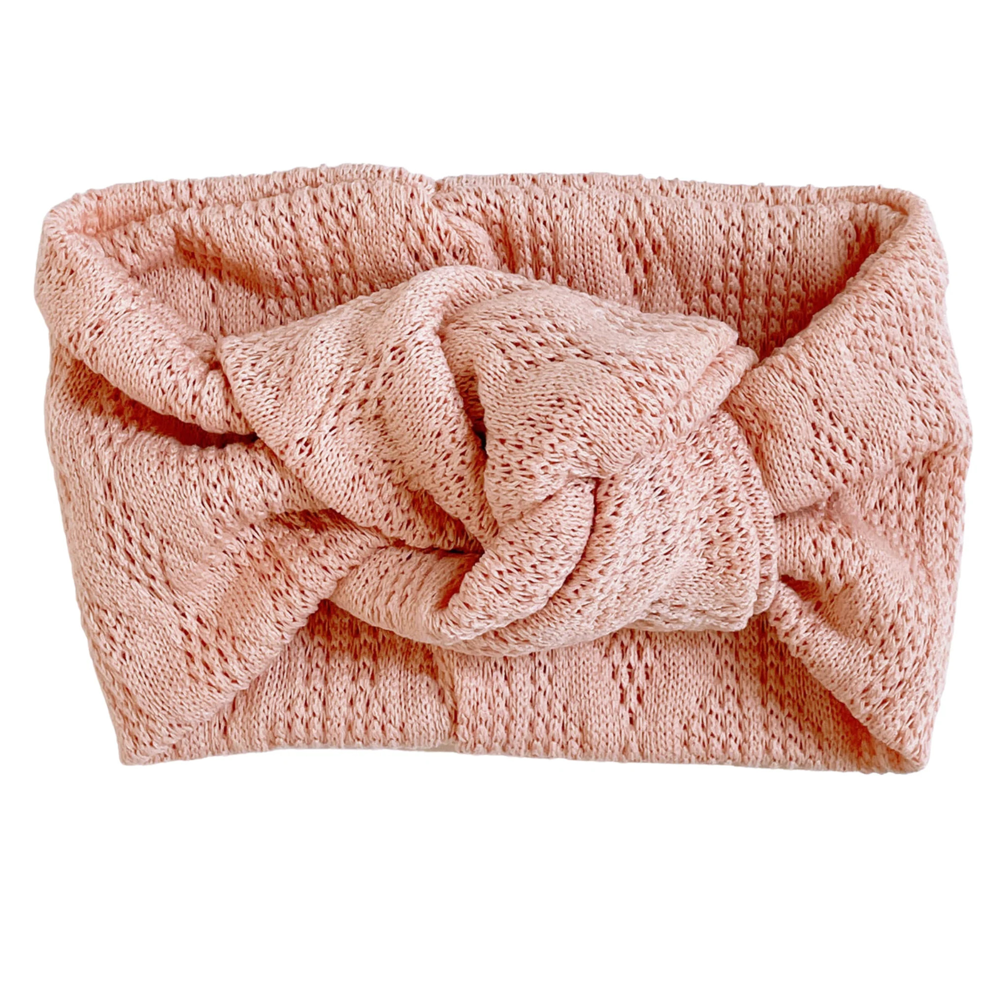 Twist Knot Headband, Peachy Blush Pointelle | SpearmintLOVE