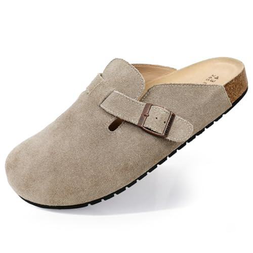 EVELLYHOOTD Clogs for Women Men Comfortable Suede Clogs Genuine Leather Mules Cork Footbed Sandals with Arch Support(with Socks),Sand | Amazon (US)