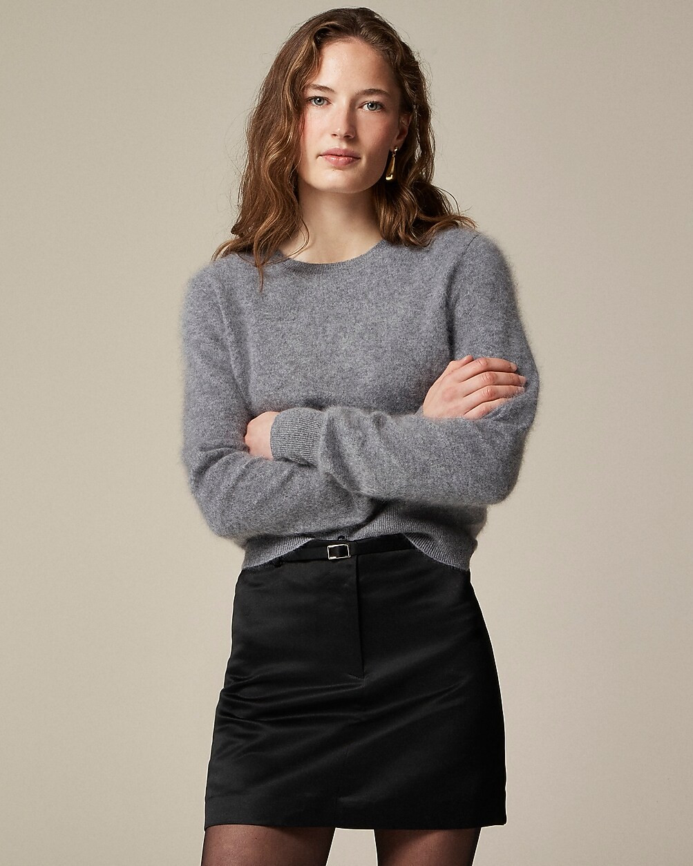 Brushed cashmere shrunken crewneck sweater | J. Crew US