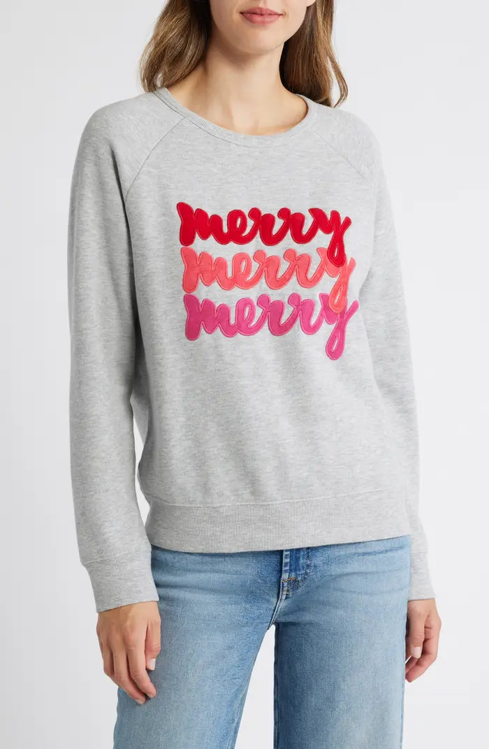 Caslon® Merry Holiday Appliqué Graphic Sweatshirt | Nordstrom | Nordstrom