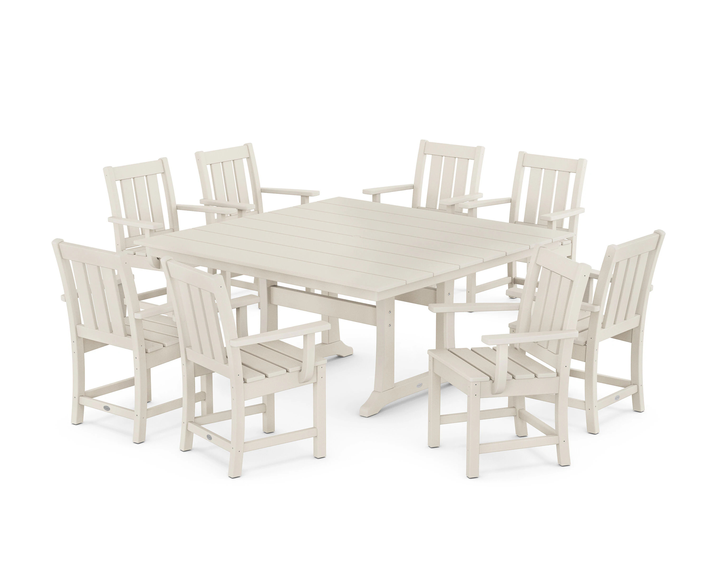 POLYWOOD Oxford 9 -Piece Sand Patio Dining Set Plastic Square Table with 8 Stationary Chairs one_size | PWS2088-1-SA | Lowe's
