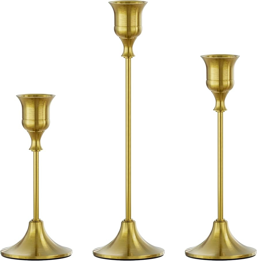 FSyueyun Brass Candlestick Holders Set of 3, Elegant Metal Candlestick Holders for Vintage Taper ... | Amazon (US)