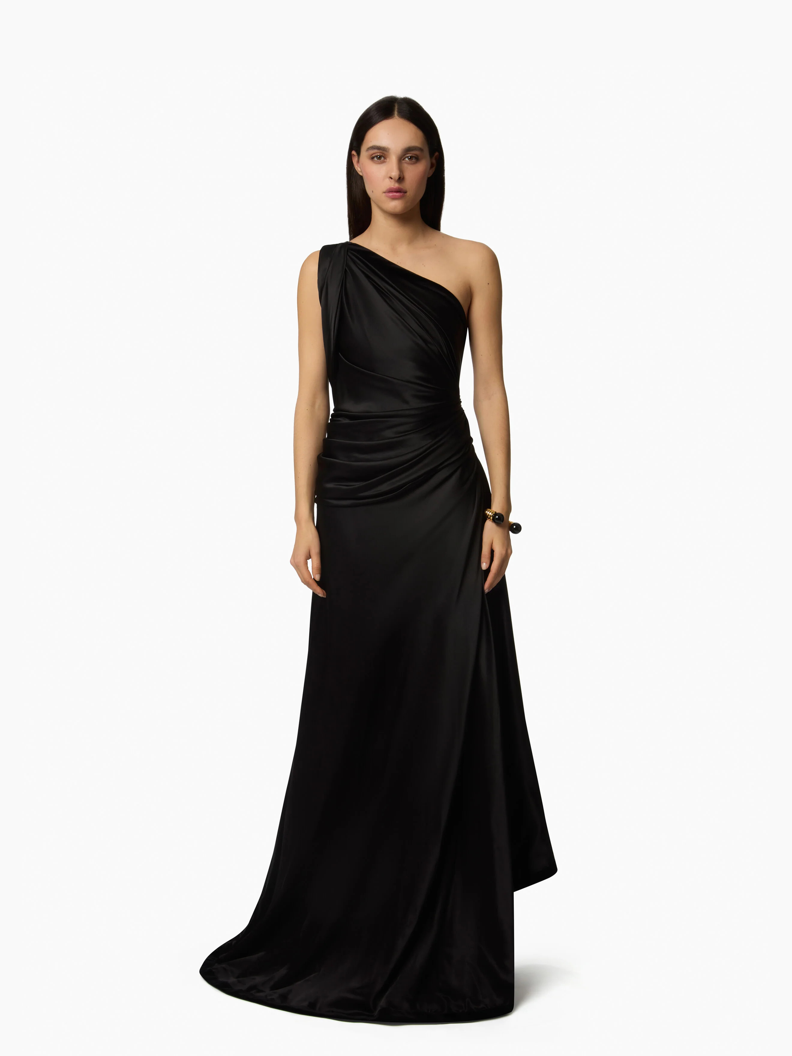 Long Asymmetric Satin Dress in Black - Nina Ricci | Nina Ricci