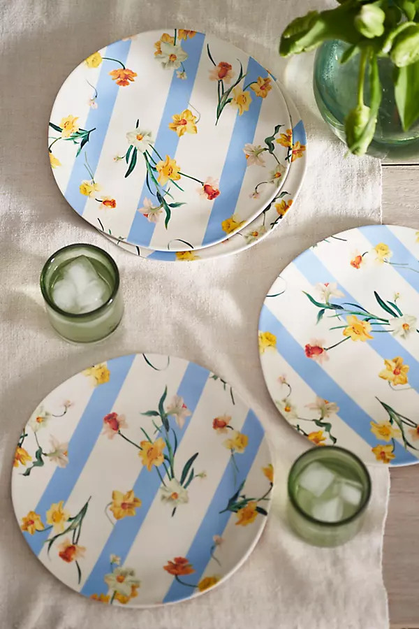 Daffodil Stripe Melamine Dinner Plates, Set of 4 | Anthropologie (US)