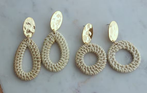 Gold Straw Earrings, Rattan Earrings, Rattan Jewelry, Straw Jewelry, Boho Earrings, Bohemian Earr... | Etsy (US)