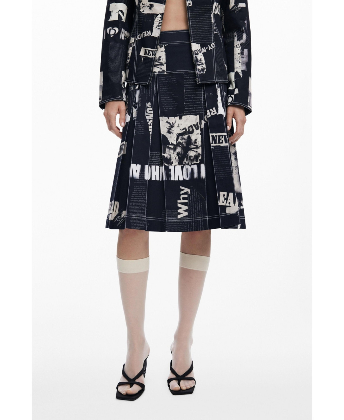 Desigual Women's Midi skirt with newspaper pleats - Black | Macy's