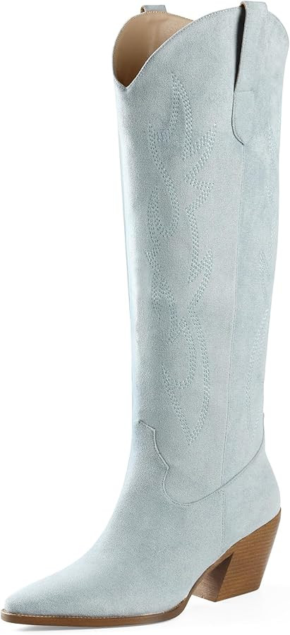 iiimmu Cowgirl Boots Women Knee High Boots Pointed Toe and Block Heel Cowboy Suede and Faux Leath... | Amazon (US)
