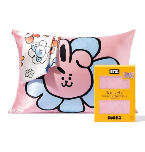 Kitsch x BT21 Satin Pillowcase with Zipper for Hair & Skin, Softer Than Silk Pillow Cases, Queen Pillow Covers, Machine Washable, Wrinkle-Free, Cooling Satin Pillow Cases Standard Size 19"x26" (Cooky) | Amazon (US)