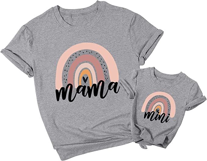 Mama and Mini Rainbow Graphic Tees Mommy and Me Matching Shirts Tops Casual Short Sleeve Mother a... | Amazon (US)