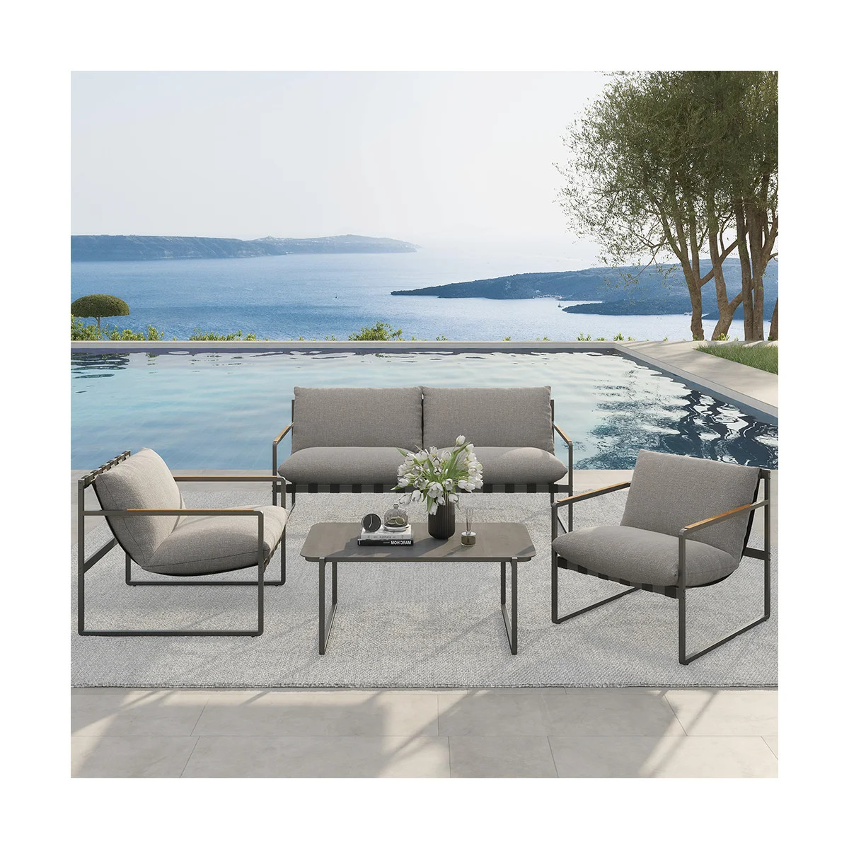 Modular Gray All-Steel Webbing Sofa Set Of 4-Piece | Wayfair North America