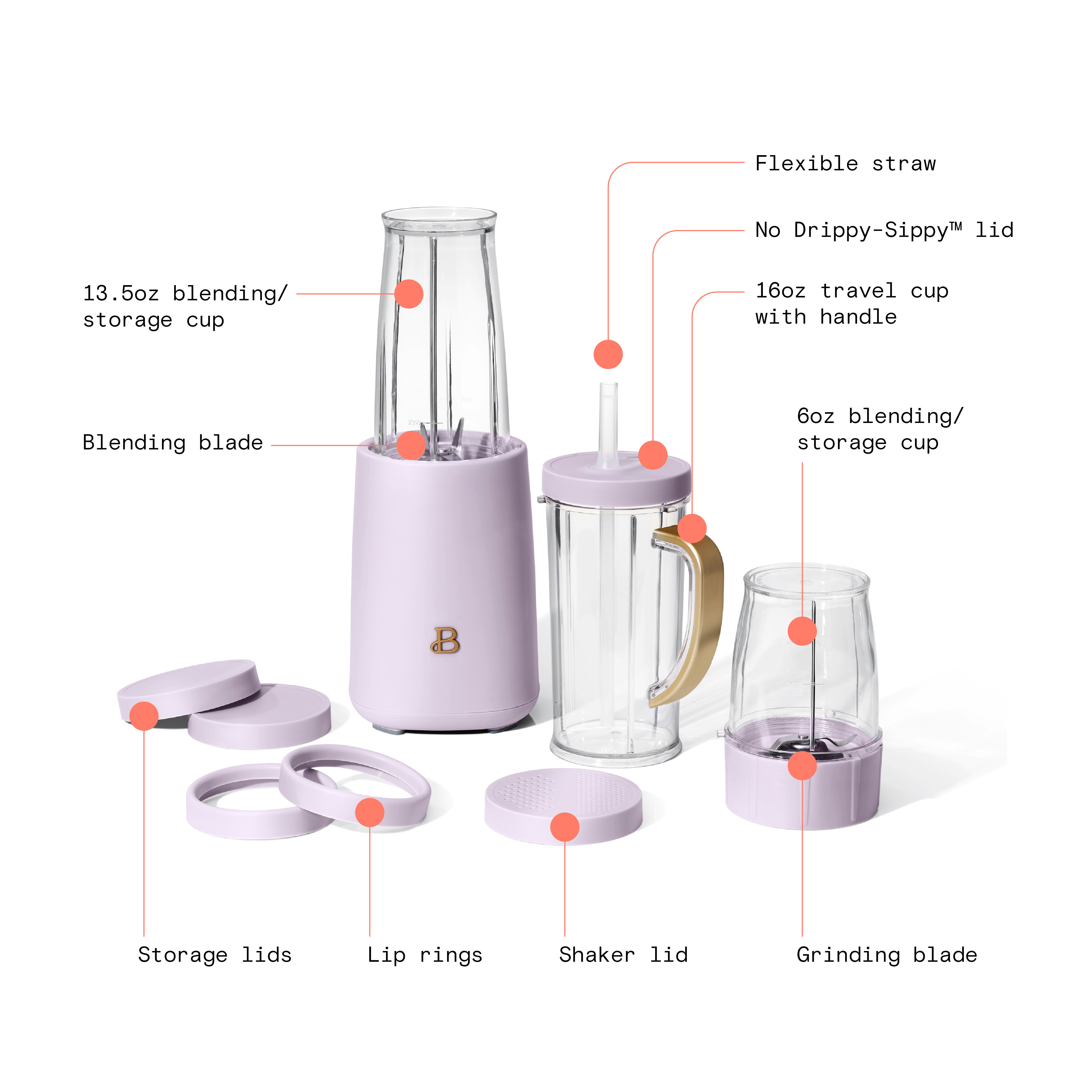 Beautiful Personal Blender Set with 12 Pieces, 240 W, Lavender by Drew Barrymore - Walmart.com | Walmart (US)