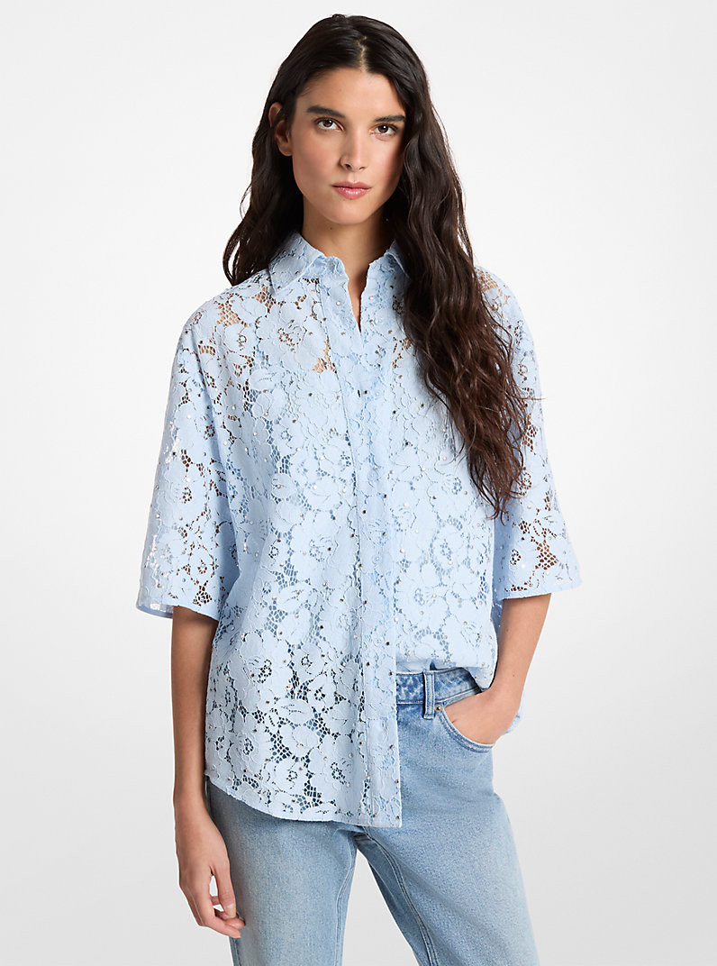 Studded Corded Floral Lace Shirt | Michael Kors US
