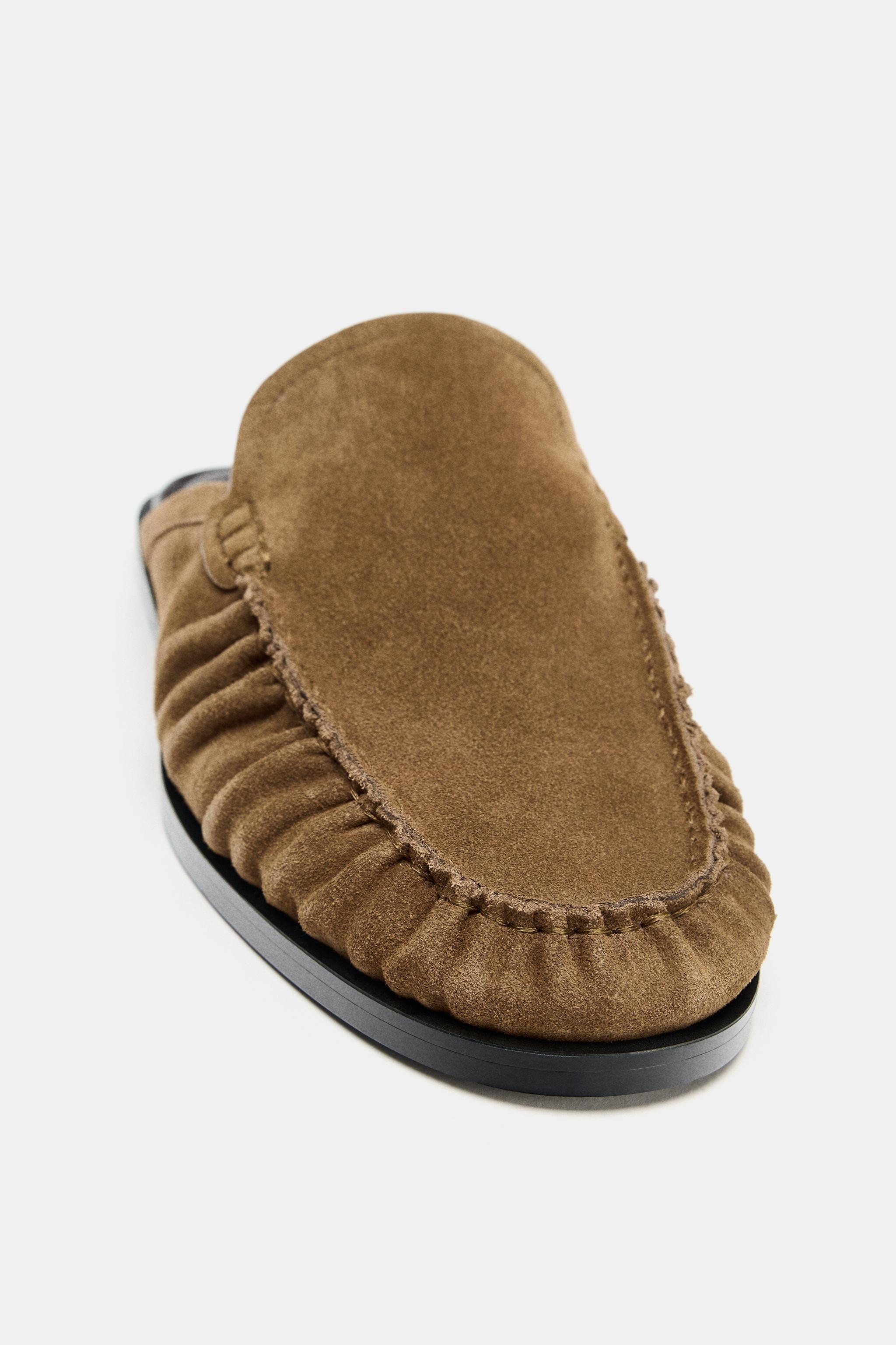 SPLIT LEATHER OPEN BACK LOAFERS | Zara US