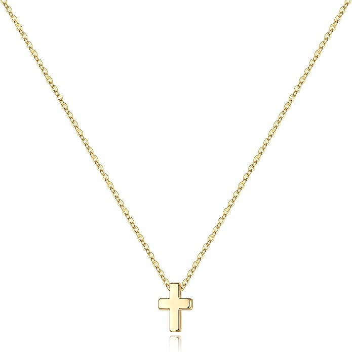 M MOOHAM Cross Necklace for Women Teen Girls, Dainty 14K Real Gold Plated Cross Pendant Necklace ... | Amazon (US)