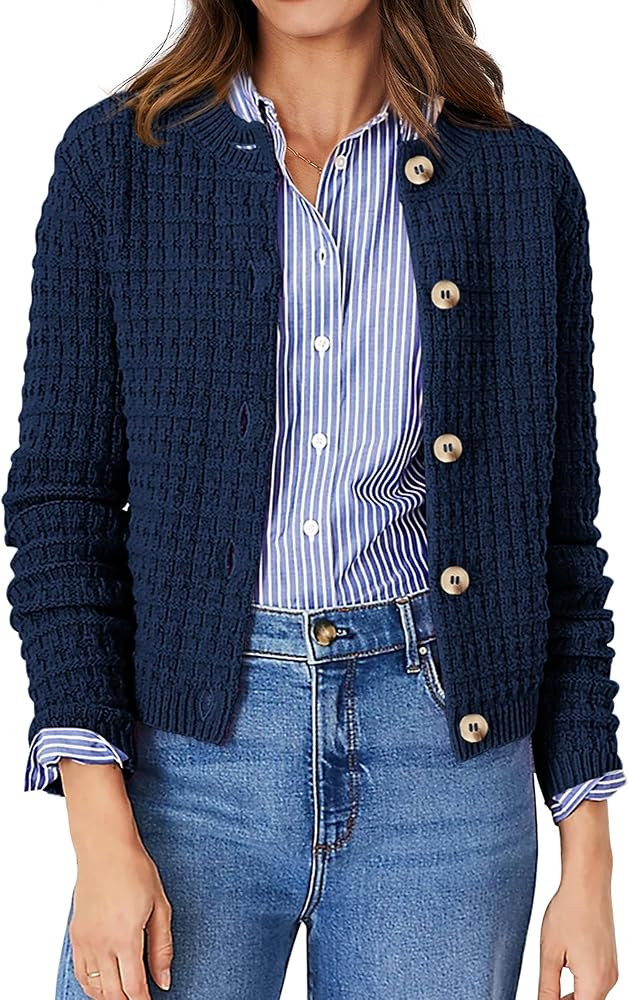 PRETTYGARDEN Womens Knit Cardigan Long Sleeve Open Front Button Down Jacket | Amazon (US)