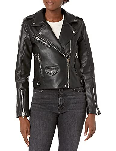 [BLANKNYC] womens Luxury Clothing Vegan Leather Motorcycle Jacket, For the Night, X-Small US | Amazon (US)