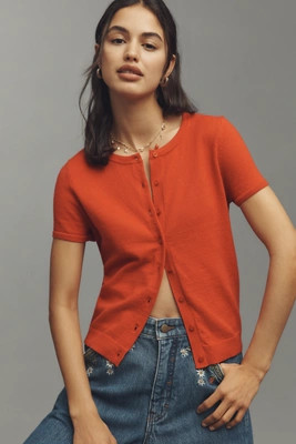 The Juliet Cotton Cashmere Crew-Neck Cardigan Sweater: Short-Sleeve Edition | Anthropologie (US)