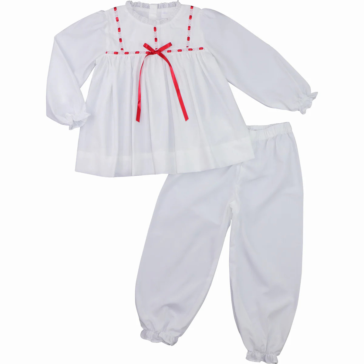 White Satin Ribbon Eyelet Pajamas | Eliza James Kids
