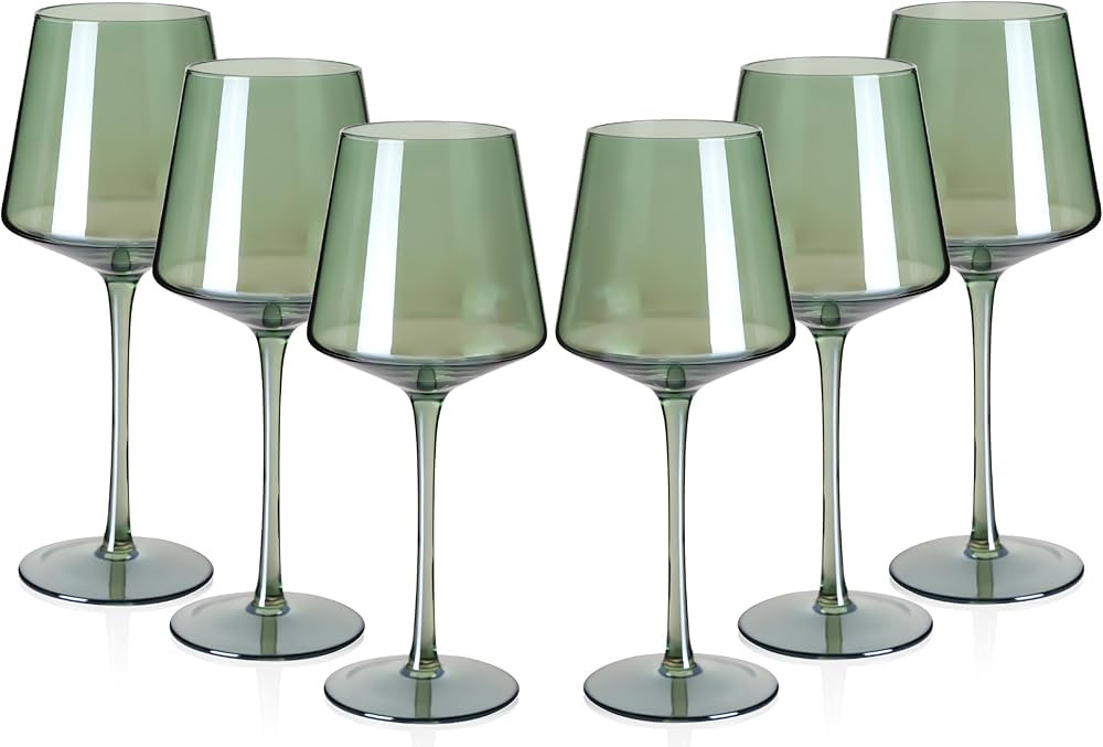 Green Wine Glasses Set of 6-18oz Colored Square Wine Glasses with Tall Long Stems and Flat Bottom... | Amazon (US)