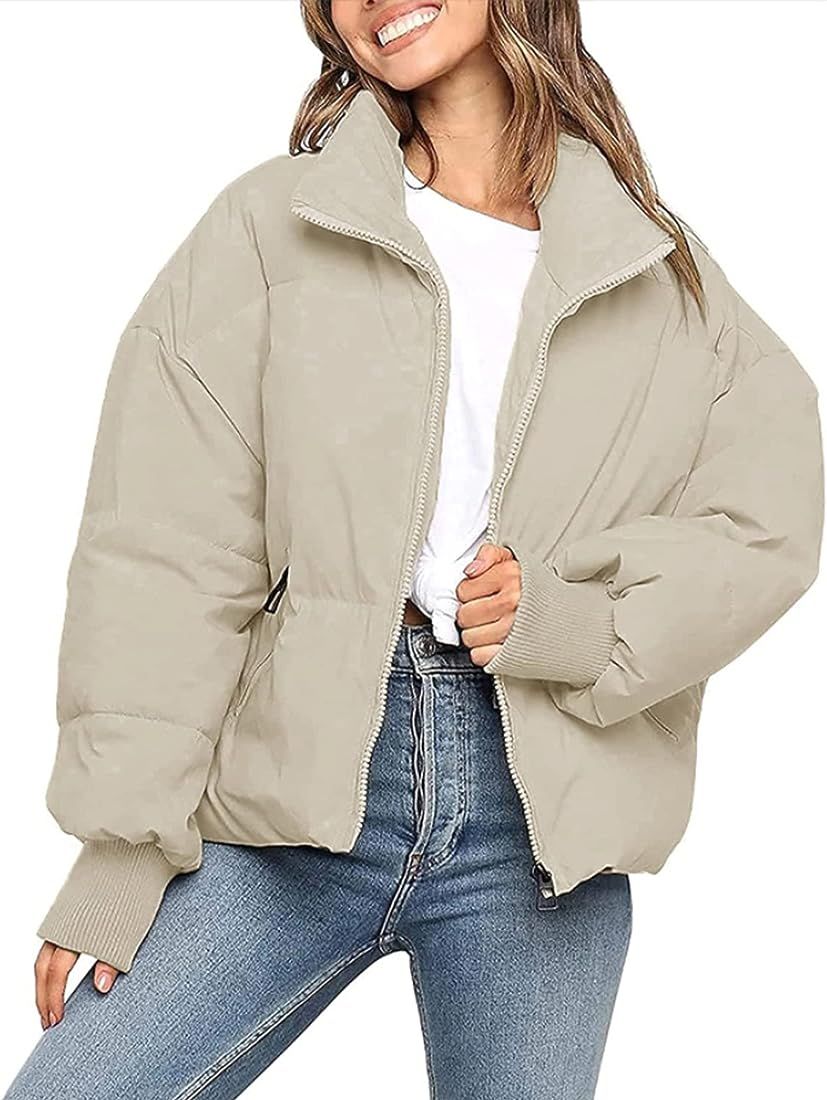 ZESICA Women's Winter Warm Long Sleeve Zip Up Drawstring Baggy Cropped Puffer Down Jacket Coat Outer | Amazon (US)