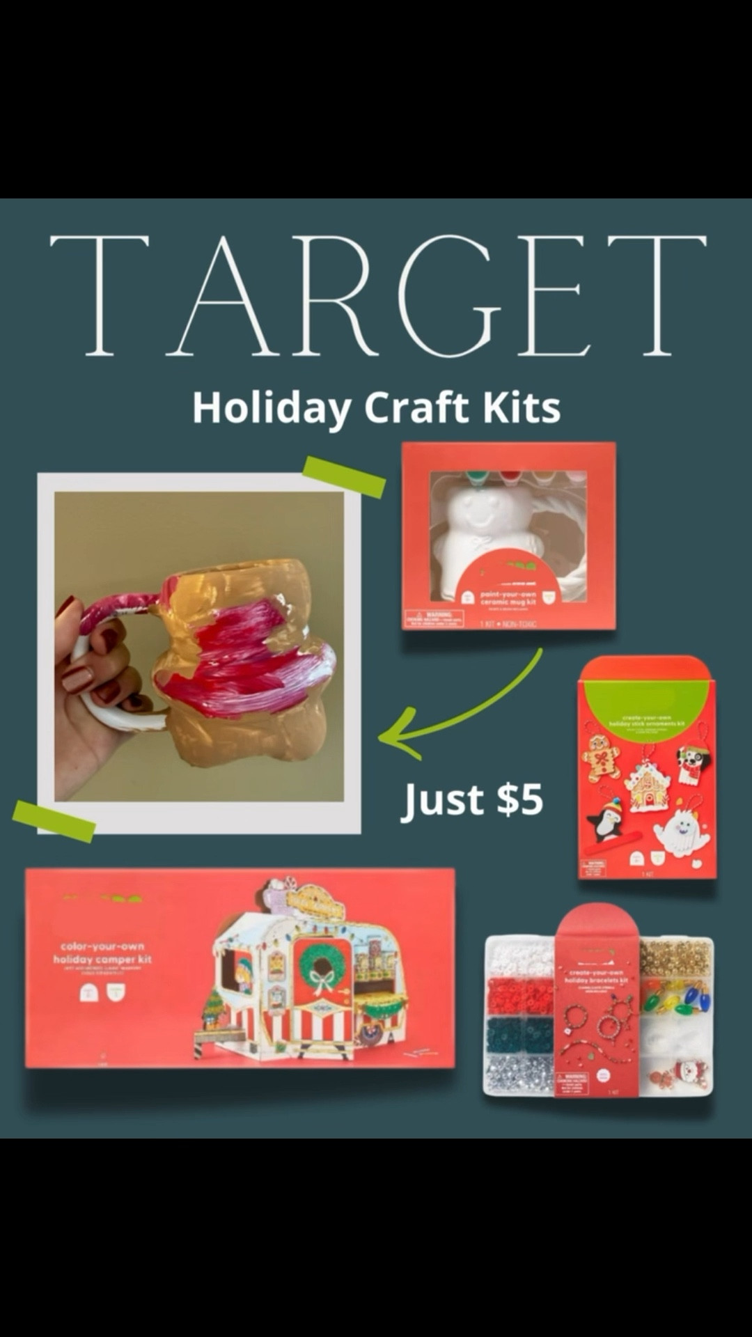 Holiday craft season is very much here 🧑‍🎨❄️
Target has the cutest holiday craft kits starting at just $5, and they’re perfect for little hands. The kids can make a mug for Grandma & Grandpa (peek what Sammy made 🥹), ornaments, bracelets, all the things.
Honestly love these for:
• easy, thoughtful handmade gifts
• keeping kids busy on snowy days
• something fun to do once everyone warms up inside
Simple, affordable, and actually keeps them entertained — win win win. 🎄

