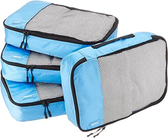 Amazon Basics 4 Piece Packing Travel Organizer Cubes Set - Medium, Sky Blue | Amazon (US)