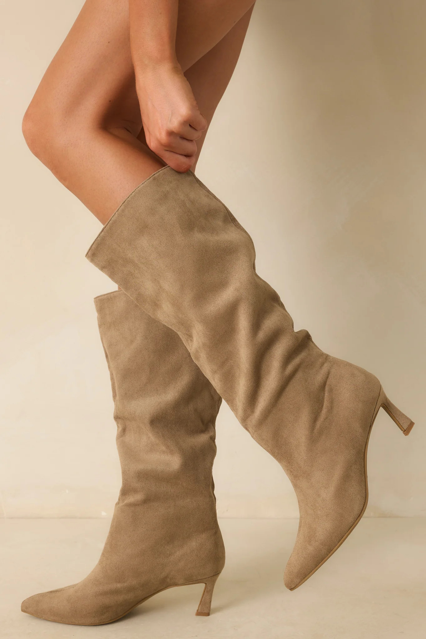 Finding My Way Brown Faux Suede Boots | Red Dress