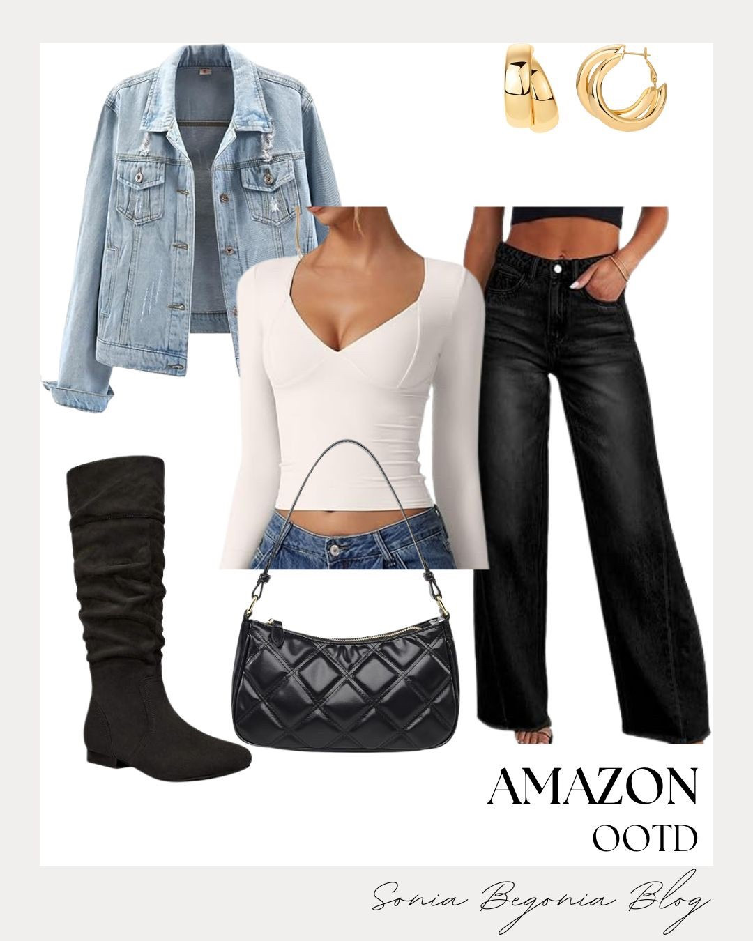 👖 AMAZON OOTD: Denim Layers & Edgy Neutrals Under $50! ⛓️

Nail the "cool girl" aesthetic with this perfectly balanced everyday look! 🖤

We are obsessed with the layering essentials: a classic light wash distressed denim jacket paired with a crisp white long-sleeve top featuring a flattering sweetheart neckline. Balance the light layers with a pair of high-waisted, wide-leg black jeans for a modern silhouette. Finish the look with edgy accessories: a quilted black shoulder bag, slouchy black boots, and chunky gold hoop earrings for a touch of effortless cool!

#OOTD
#OutfitOfTheDay
#AmazonFashion
#DenimJacket
#WideLegJeans
#BlackDenim
#WinterStyle
#BlackBoots
#ShoulderBag
#StreetStyle
#EverydayChic
#LTKStyle
#AffordableFashion
#CoolGirlStyle
#StylingInspo


#LTKSeasonal #LTKFindsUnder50 #LTKootd