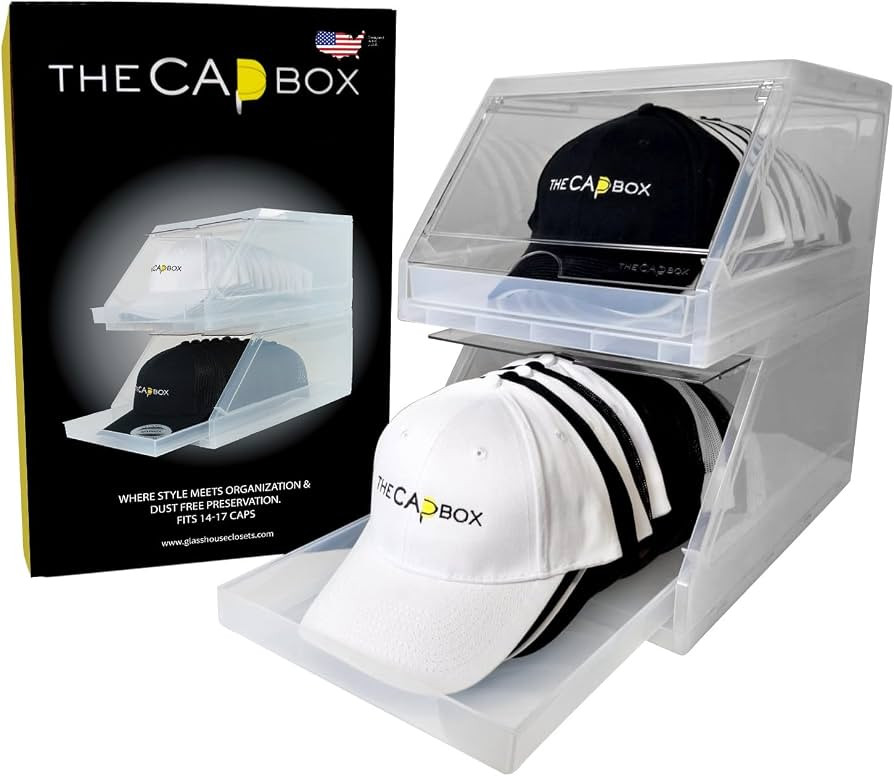 The CapBox 2.0 (2 Pack Clear) Hat Organizer for Baseball Caps, Stackable Sliding Tray Hat Rack & ... | Amazon (US)