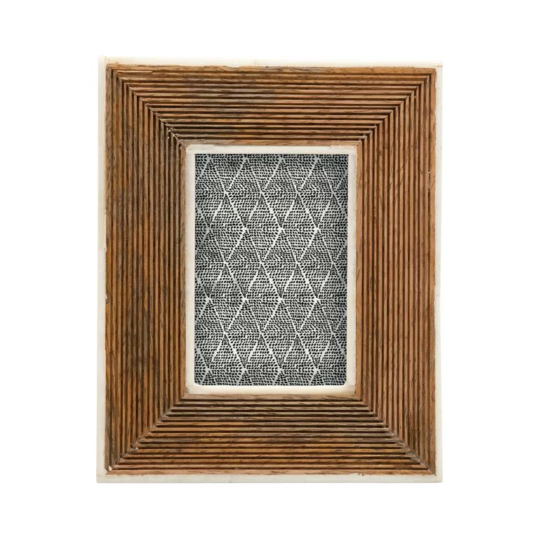 Creative Co-Op Hand-Carved Mango Wood Photo Frame with Bone Border & Ribbed Pattern, Natural (Hol... | Walmart (US)