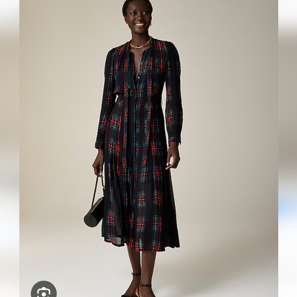 J Crew Tie Neck Dress Stewart Tartan Viscose Chiffon CF794  Size XS NWT | Poshmark