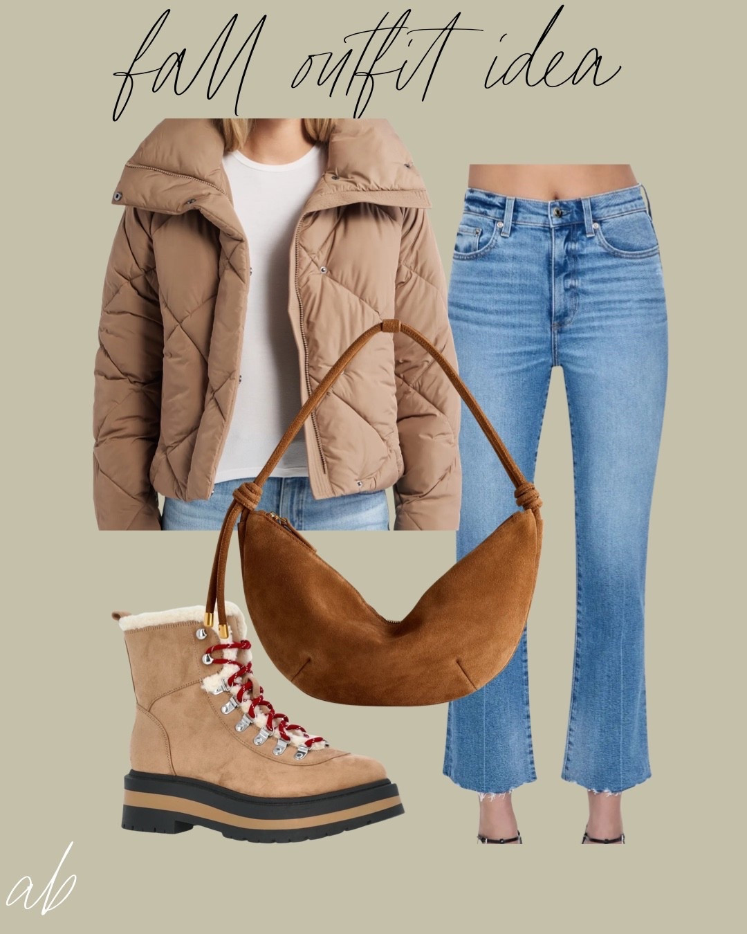 Fall outfit idea, Thanksgiving outfit ideas, quilted jacket and suede bag on sale! Boots affordable too! 

#LTKFindsUnder100 #LTKSaleAlert #LTKFindsUnder50