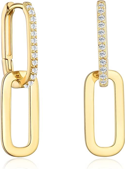 Amazon.com: LILIE&WHITE Pave Cubic Zircon Convertible Link Earrings For Women 14K Gold Hoop Earri... | Amazon (US)