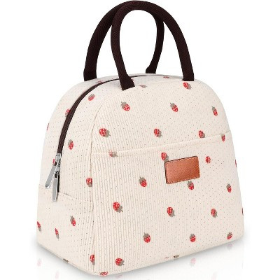 Insulated Reusable Lunch Tote Bag for Adults. Lunch Box for Work, Picnic, or Travel. Corduroy Beige with Strawberry M | Target