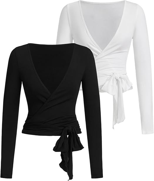 SweatyRocks Women's Pilates Wrap Tops Ballet Yoga Coquette Shirt | Amazon (US)