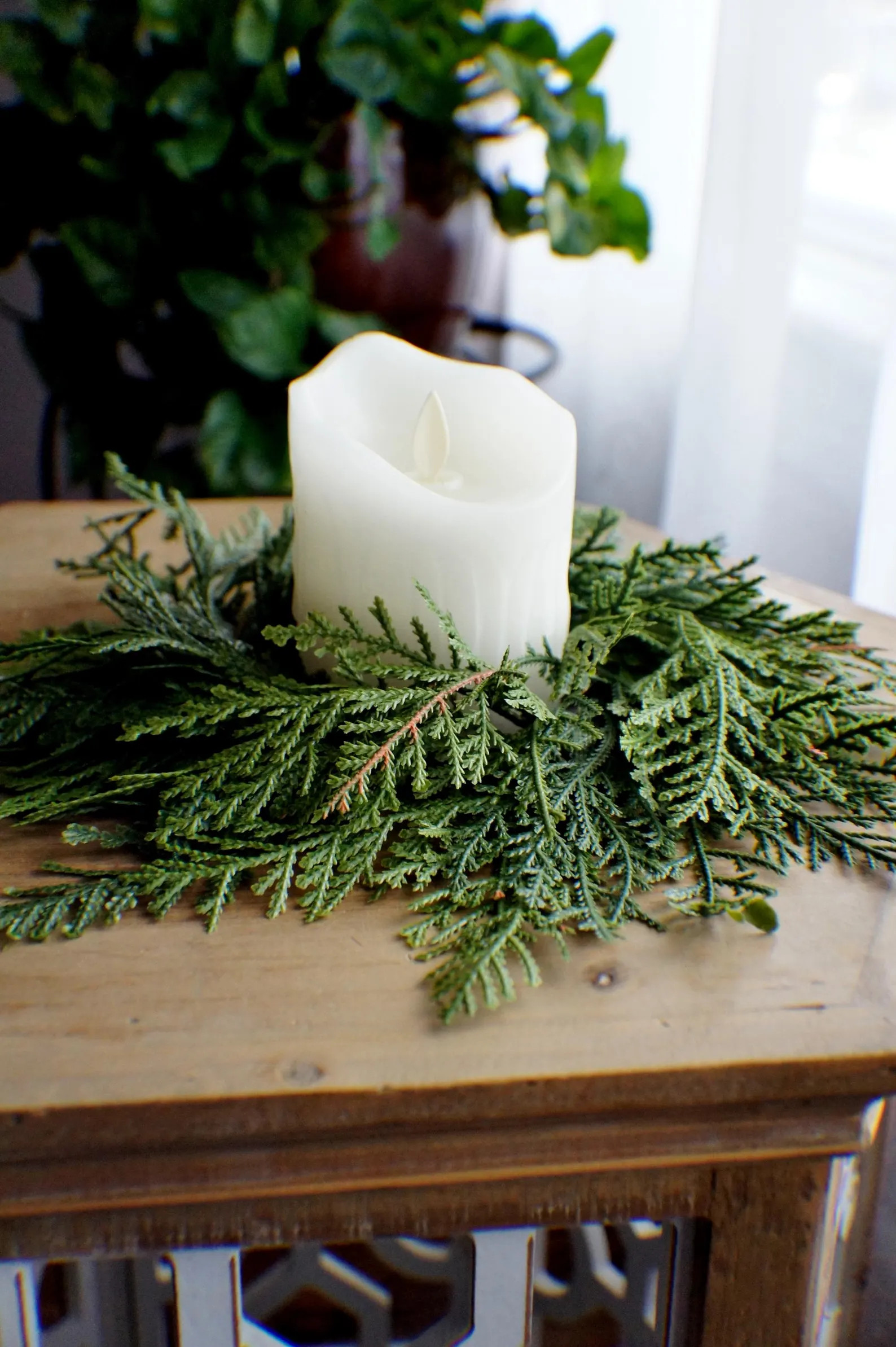 Greenery Farmhouse Candle Ring: Real Touch Cedar Wreath, 8-inch - Etsy | Etsy (US)