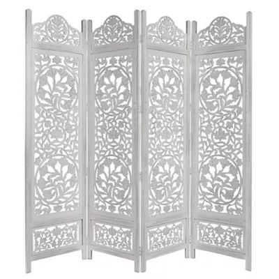 Lotus Carved 4-Panel Room Divider Screen in White | Bed Bath & Beyond
