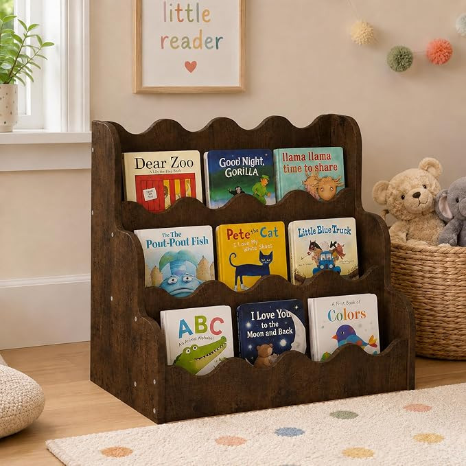 NACHES 3-Tier Montessori Bookshelf for Kids - Wooden Front-Facing Book Display Rack with Wave Des... | Amazon (US)