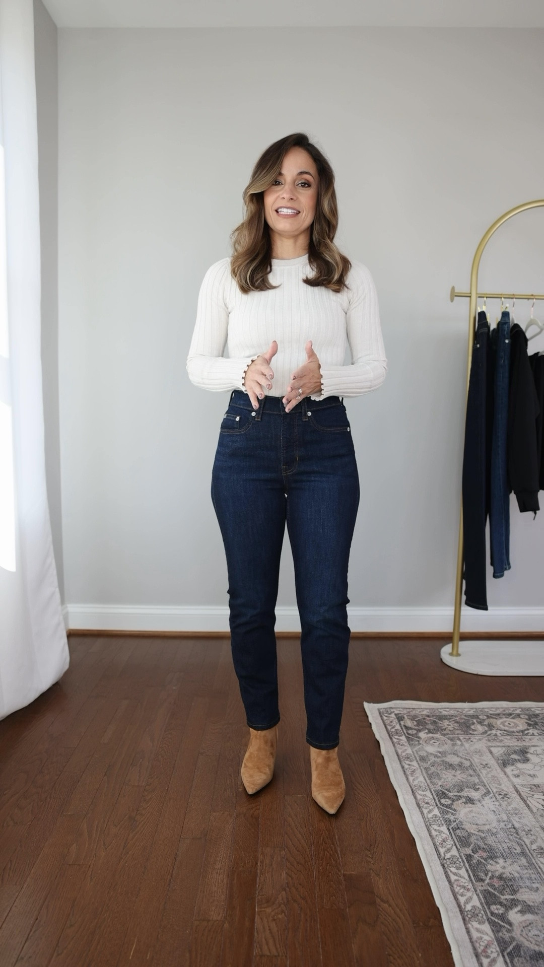 If you’re eyeing some pieces from Spanx while they’re on sale during the exclusive LTK x Spanx sale - here is how a few of their pants and jeans fit me. 

Wide leg jeans: petite xs marina wash 
Slim straight jeans: petite 2 - sized up 
Barrel jeans: petite xs - run large 
Kick flare pants: petite xs 
AirEssentials pants: petite xs 
Sweatshirt: xs 
Ribbed top: xs

#LTKPetite #LTKSaleAlert