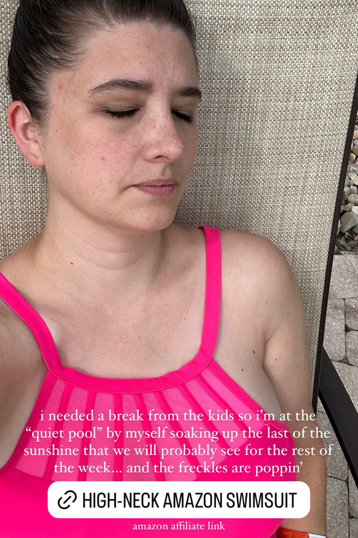 i needed a break from the kids so i’m at the “quiet pool” by myself soaking up the last of the sunshine that we will probably see for the rest of the week… and the freckles are poppin’  amazon affiliate link