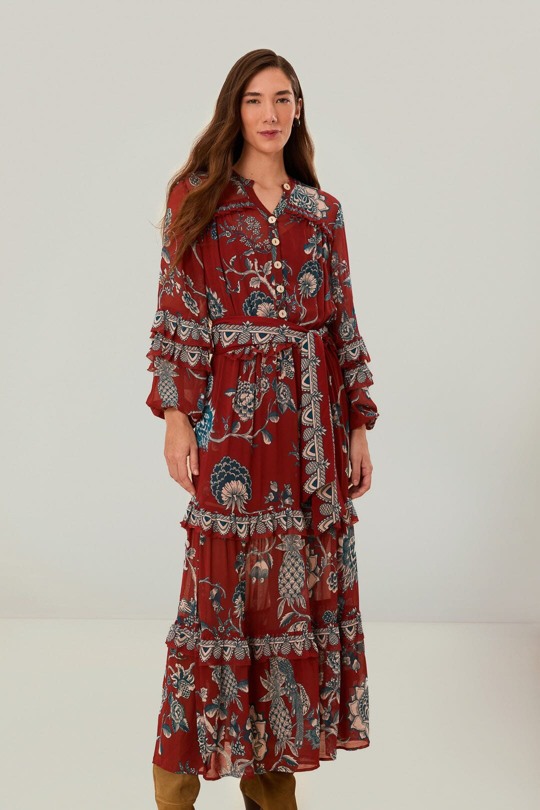 Red Tropical Landing Maxi Dress | FarmRio (US)
