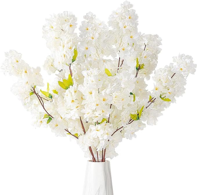 Artificial Cherry Blossom Flowers 4 Branches, 42.25 Inch in White Silk Cherry Blossom for Home Ga... | Amazon (US)