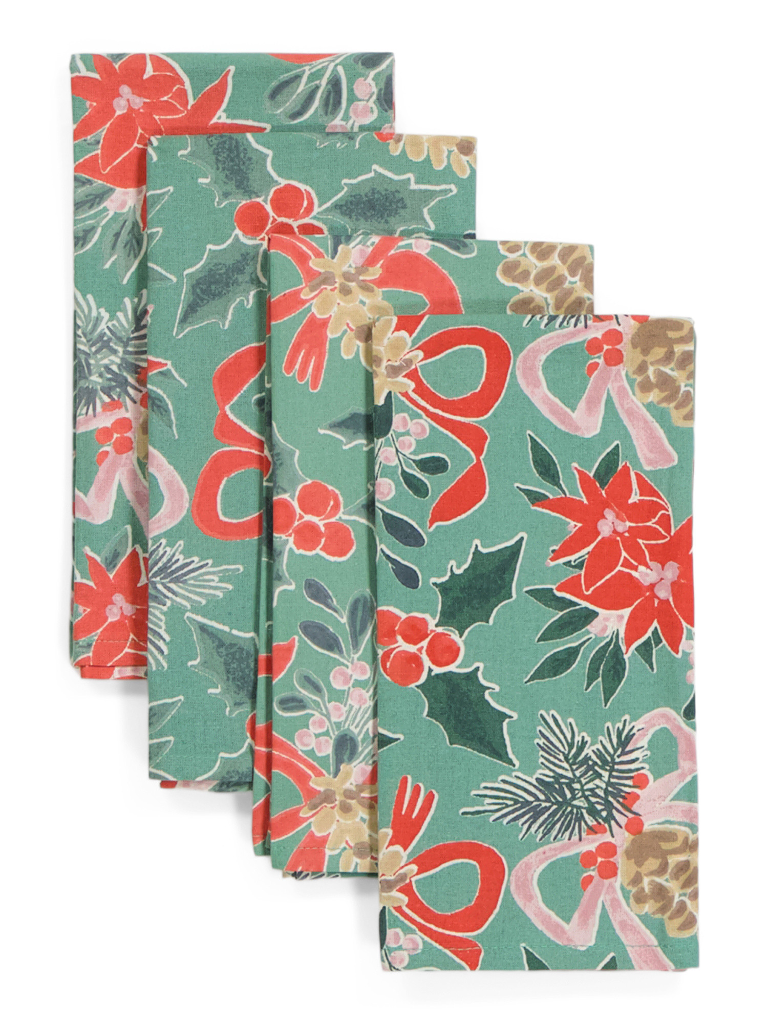 Set Of 4 Cotton Christmas Bow Napkins | TJ Maxx