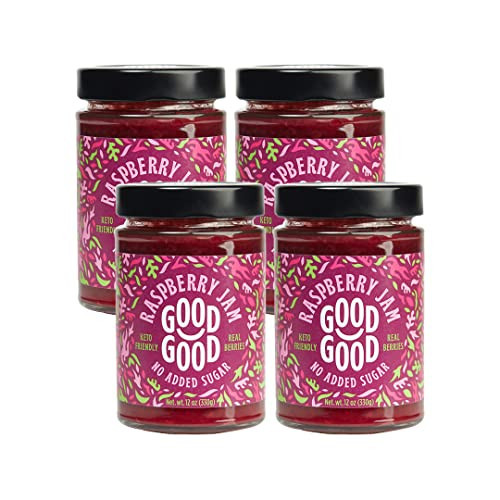 GOOD GOOD Raspberry Jam - No Added Sugar - Low Calorie - Gluten Free and Vegan - Diabetic and Keto Friendly - 12oz / 330g (Pack of 4) | Amazon (US)