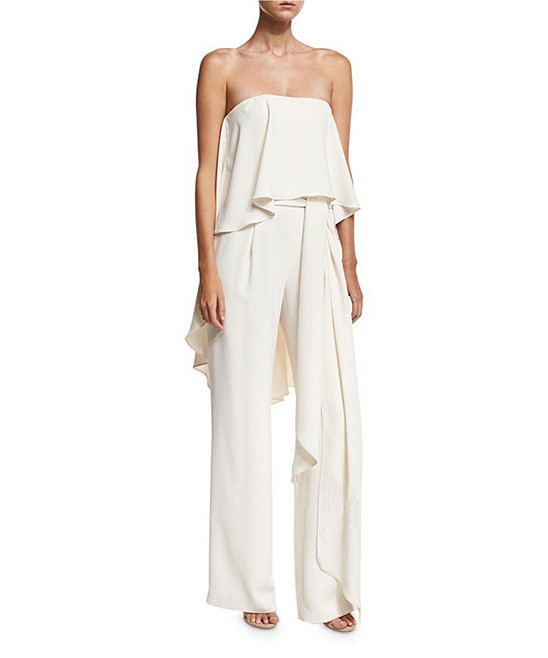 Vicky and Lucas Women's Casual Dresses White - White Strapless Hi-Low Popover Belted Jumpsuit - Wome | Zulily