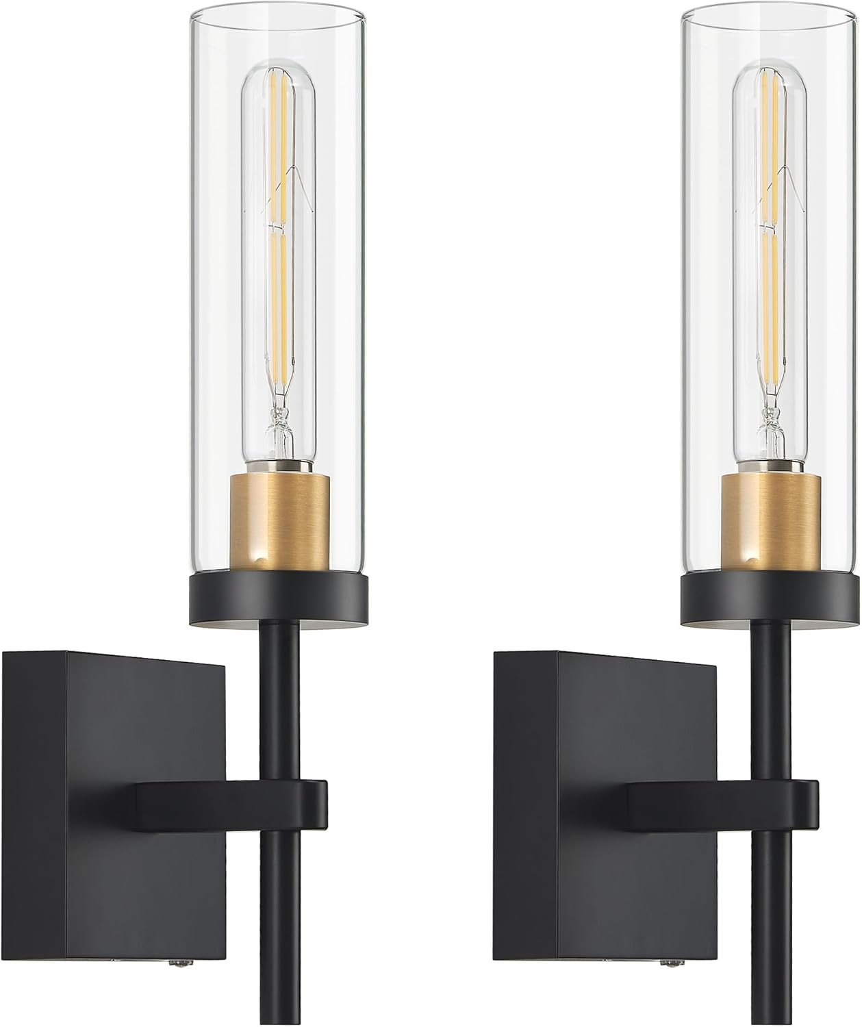 Wireless Wall Sconces with Remote Control, Battery Operated Wall Sconce Set of 2, Black & Gold Re... | Amazon (US)