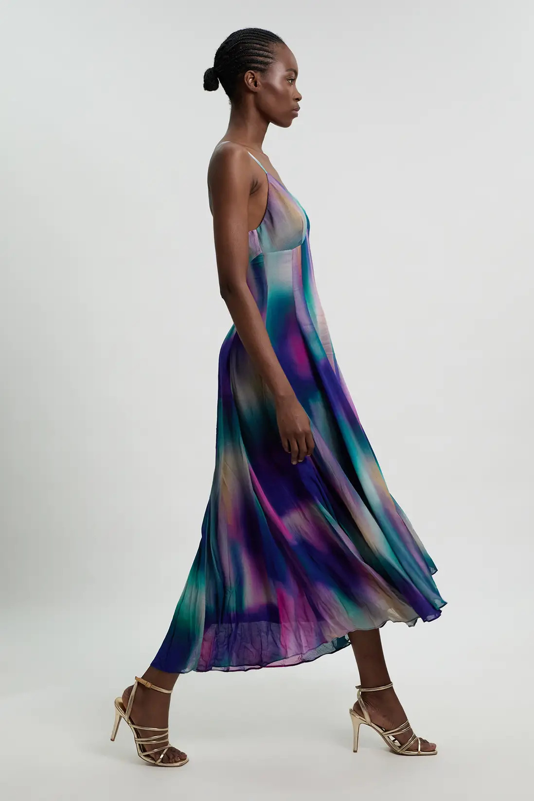 Crinkle Georgette Strappy Blur Print Woven Midi Dress | Karen Millen