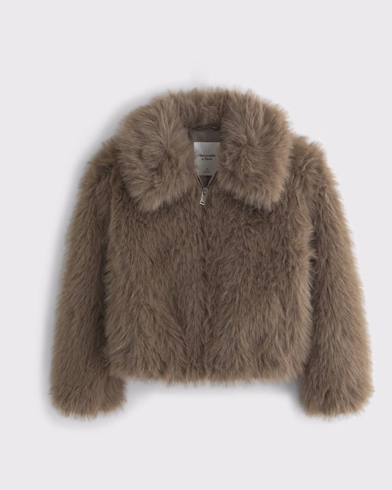 Abercrombie & Fitch Women's Zip-Up Faux Fur Coat in Brown - Size M | Abercrombie & Fitch (US)
