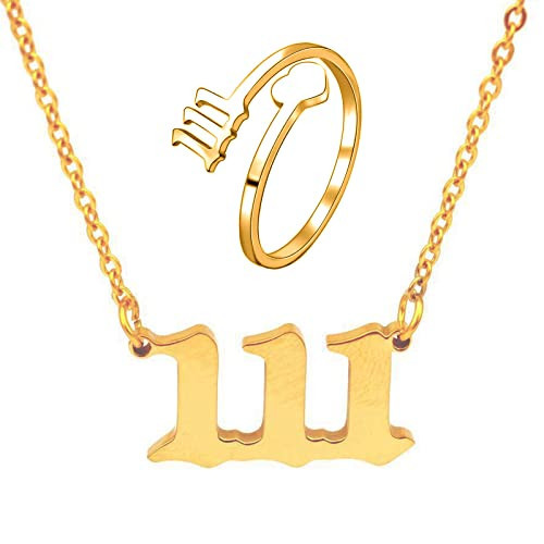 SMUK Angel Number Necklace, Dainty 18K Gold Plated Number 111 Necklace Gold Pendants Choker Necklace Numerology Jewelry with Angel Number Ring for Women Gifts (111-Gold) | Amazon (US)