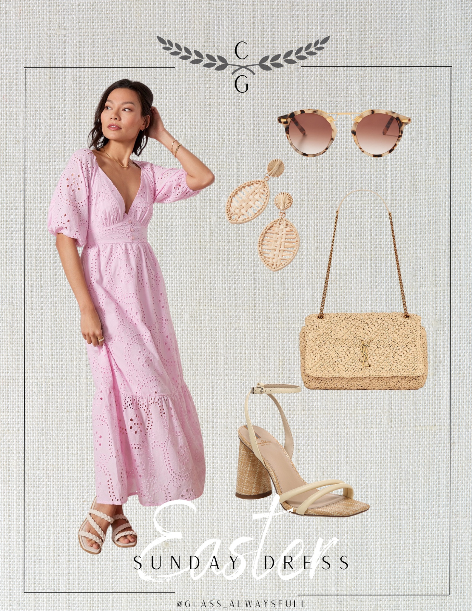 Easter dress, Easter, Easter outfit, spring dress, wedding guest dress, spring wedding guest dress, eyelet dress, ratton accessories, ratton earrings, ratton purse, summer bag, summer designer bag, summer sunglasses, summer heels, summer sandals, resort wear. Callie Glass @glass_alwaysfull 

#LTKSeasonal #LTKstyletip #LTKitbag